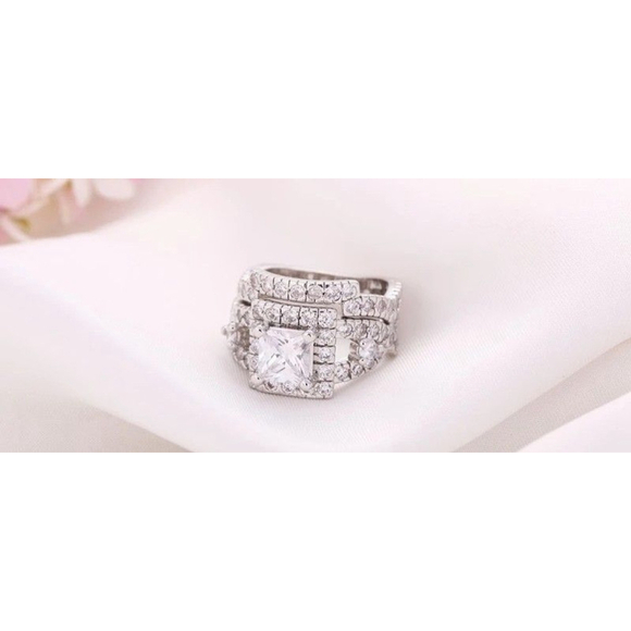 NEW White Gold Plated Sterling Silver Simulated Diamond Bridal‎ Set, Size 6 - Picture 8 of 10